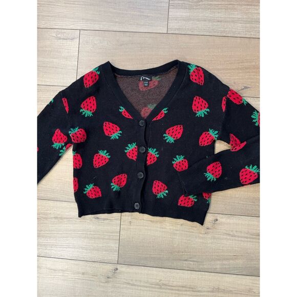 Girls Novelty Cardigan Art Class  XL 14 16 NWT Black Strawberry 🍓 Sweater - Picture 3 of 4